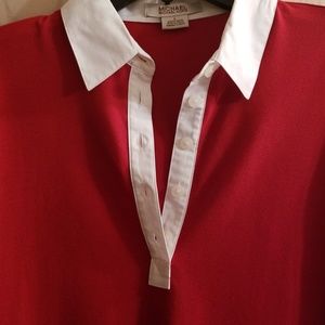 Michael Kors Red Polo Long Sleeve Shirt Sz L